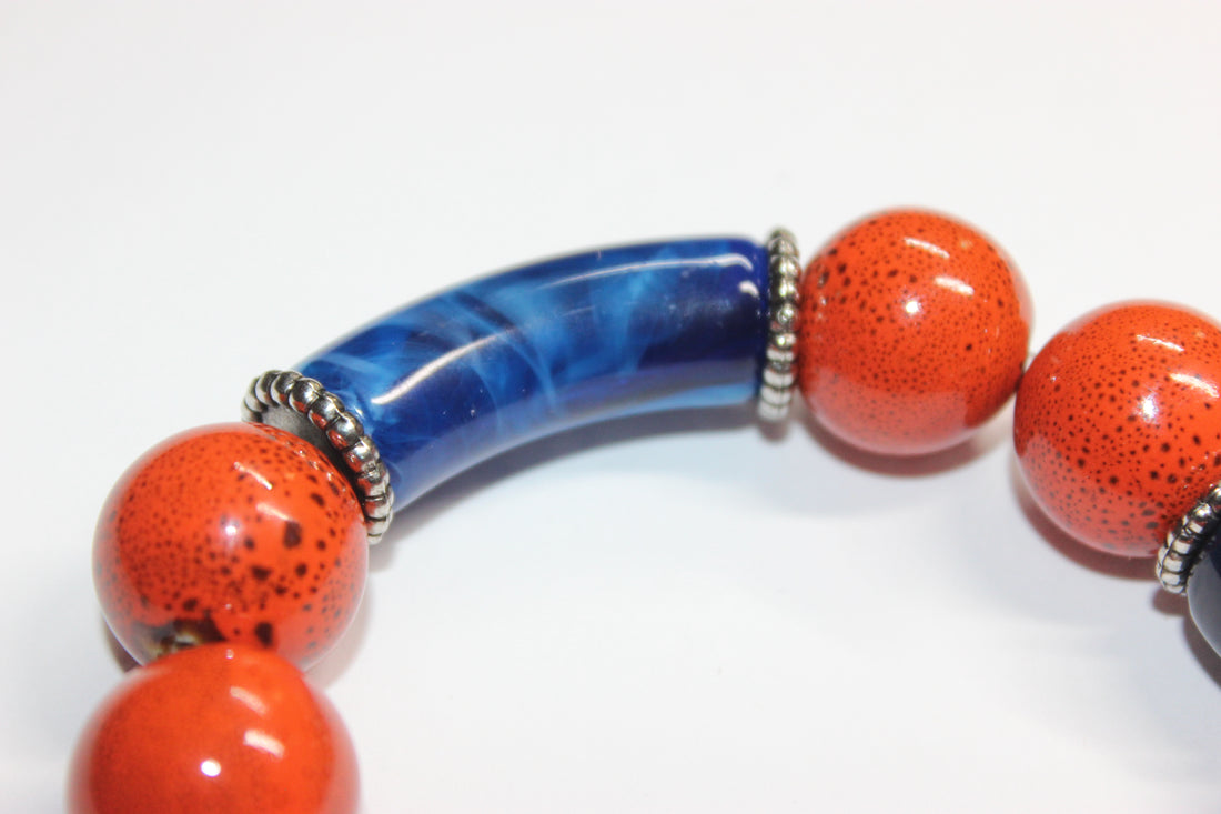Shades Of Orange & Blue Beaded Gemstone Bracelet