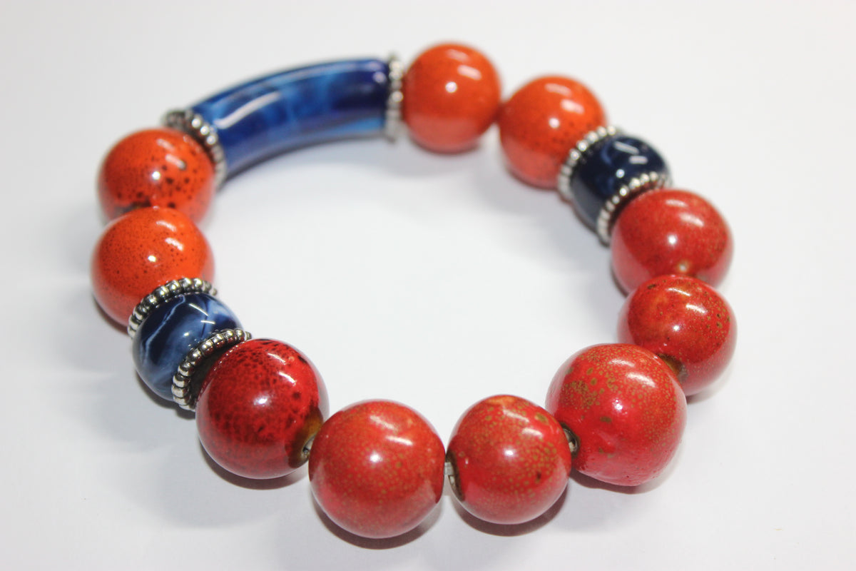 Shades Of Orange & Blue Beaded Gemstone Bracelet