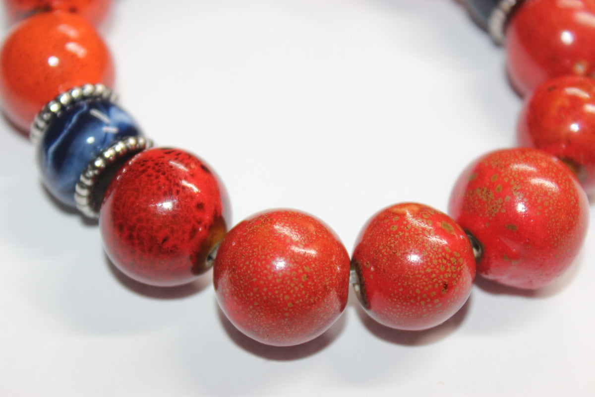 Shades Of Orange & Blue Beaded Gemstone Bracelet