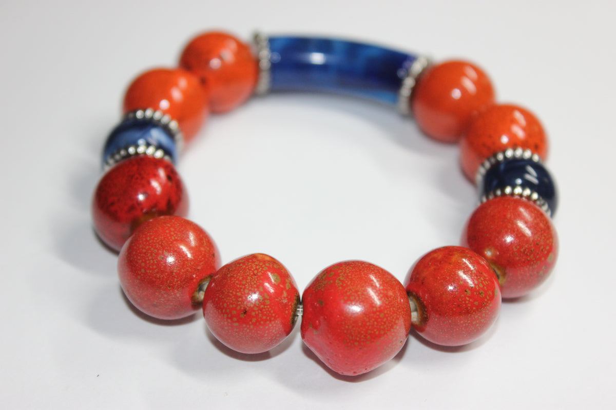 Shades Of Orange & Blue Beaded Gemstone Bracelet