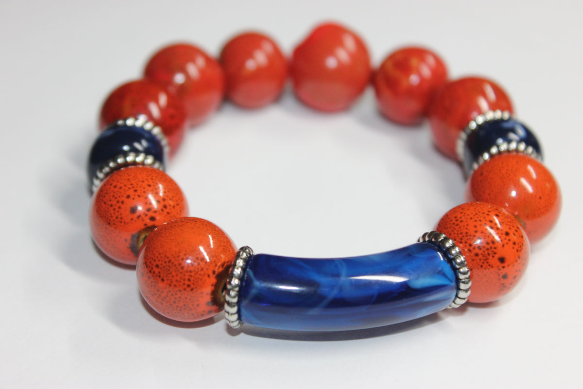 Shades Of Orange & Blue Beaded Gemstone Bracelet