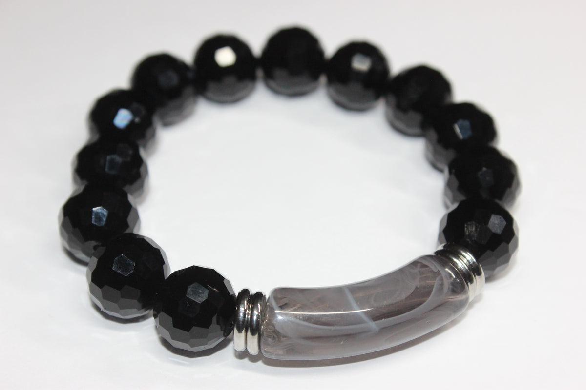 Shades Of Grey & Black Ice Beaded Bracelet
