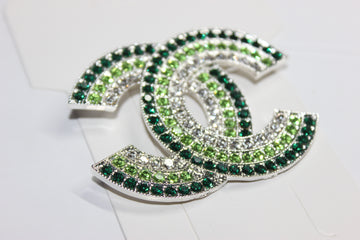 Shades Of Green & Silver Large Rhinestone Brooch Pin