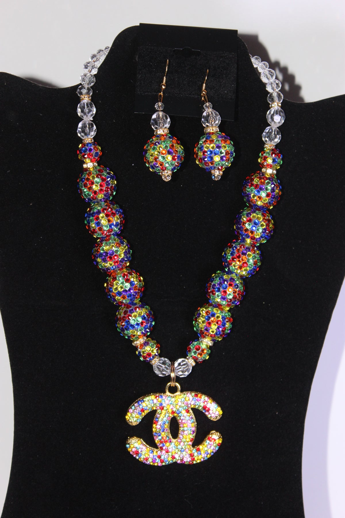 Colorful Charm Necklace & Earrings Set (Gold)