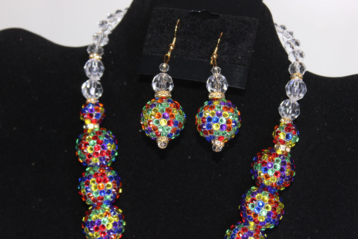 Colorful Charm Necklace & Earrings Set (Gold)