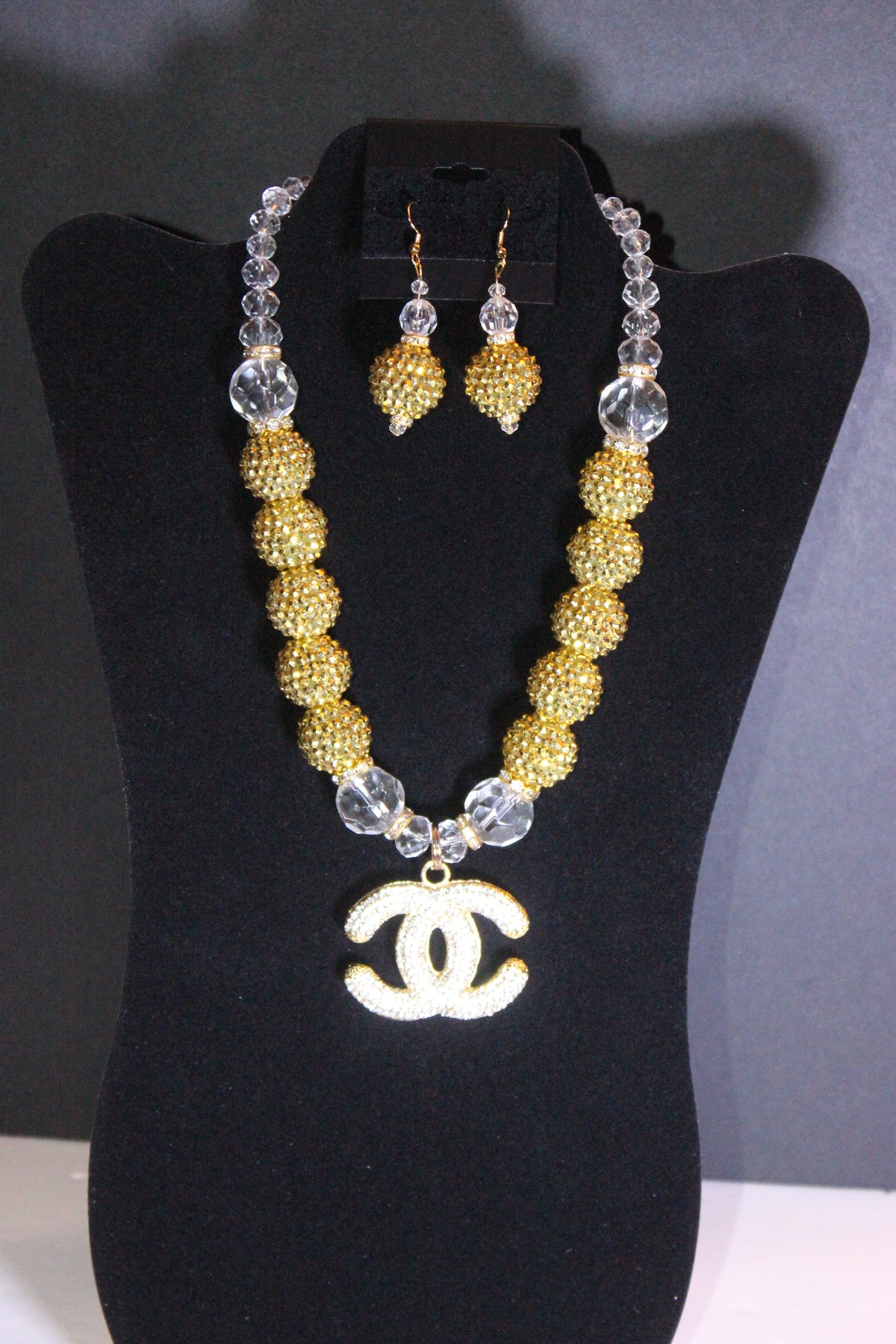Gold & Clear Rhinestone Charm Necklace Set