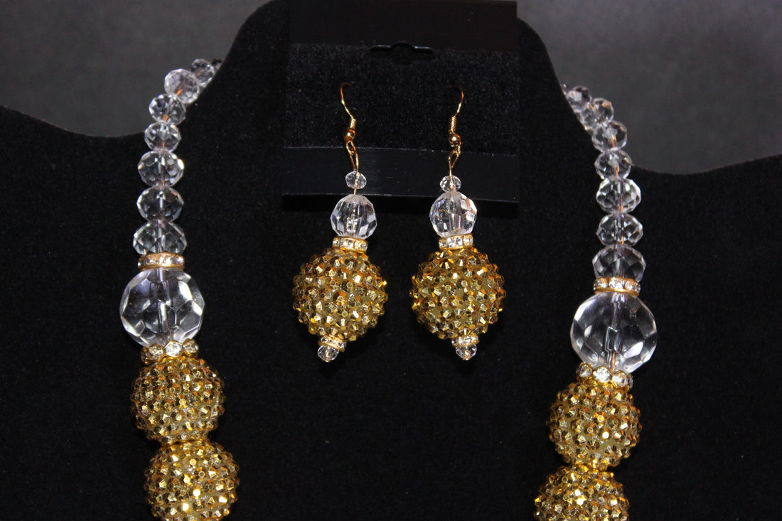 Gold & Clear Rhinestone Charm Necklace Set