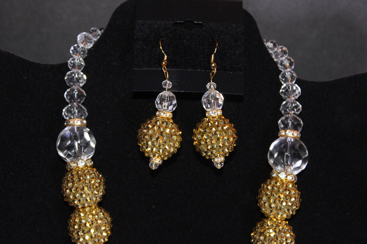 Gold & Clear Rhinestone Charm Necklace Set