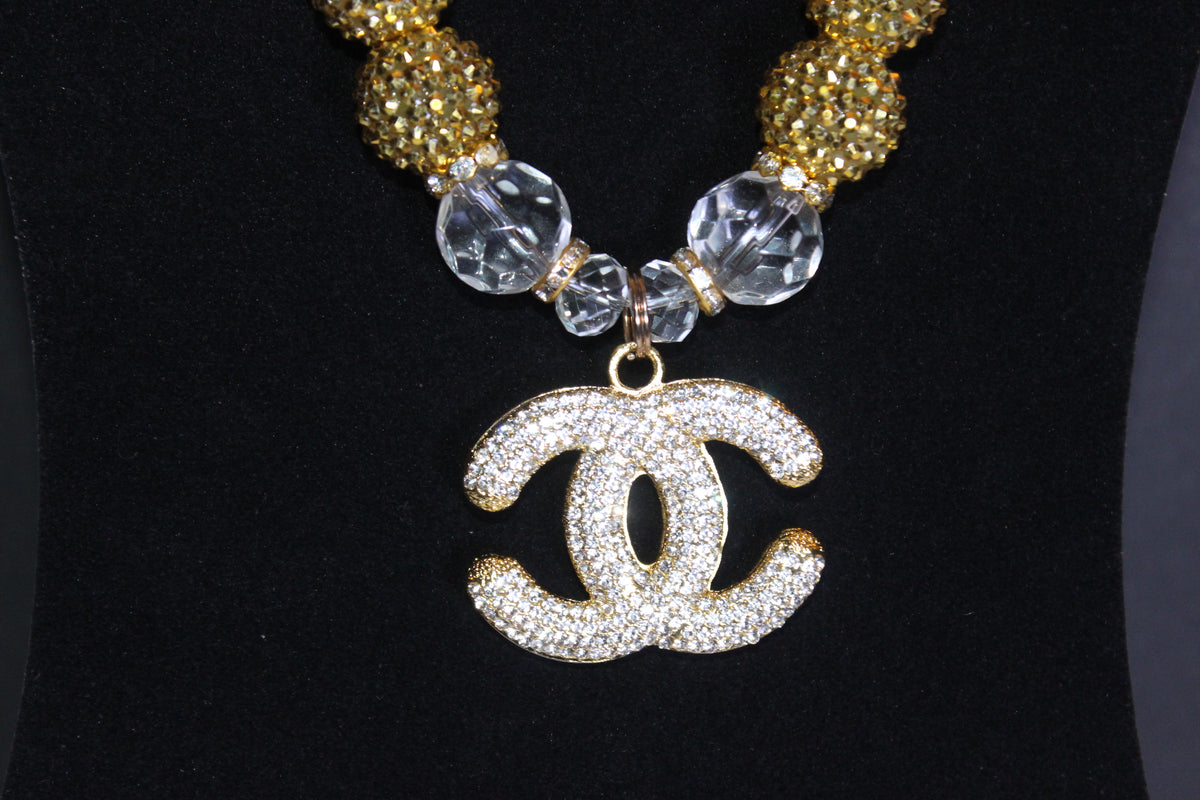 Gold & Clear Rhinestone Charm Necklace Set