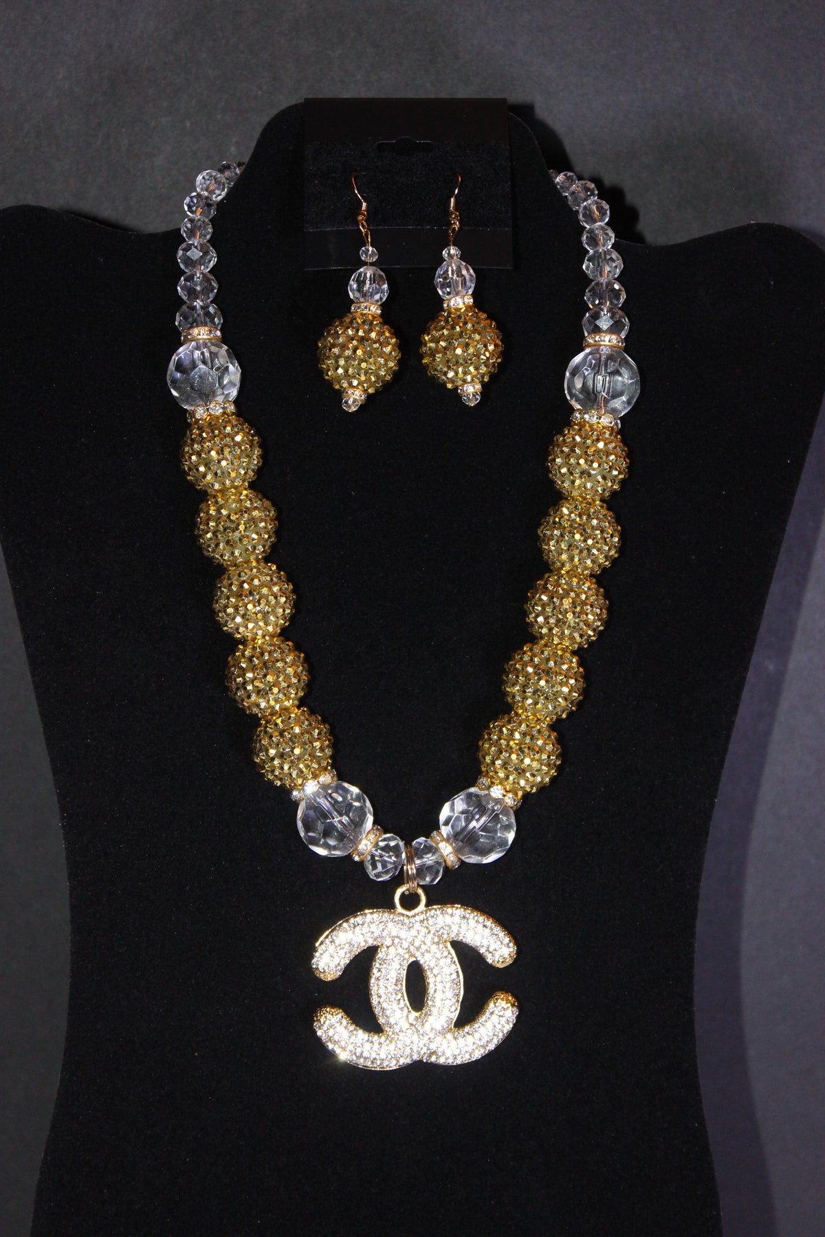 Gold & Clear Rhinestone Charm Necklace Set