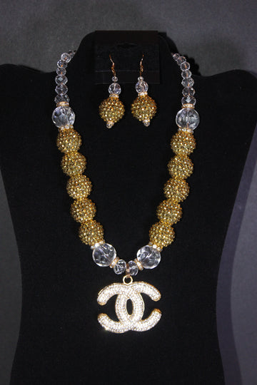 Gold & Clear Rhinestone Charm Necklace Set
