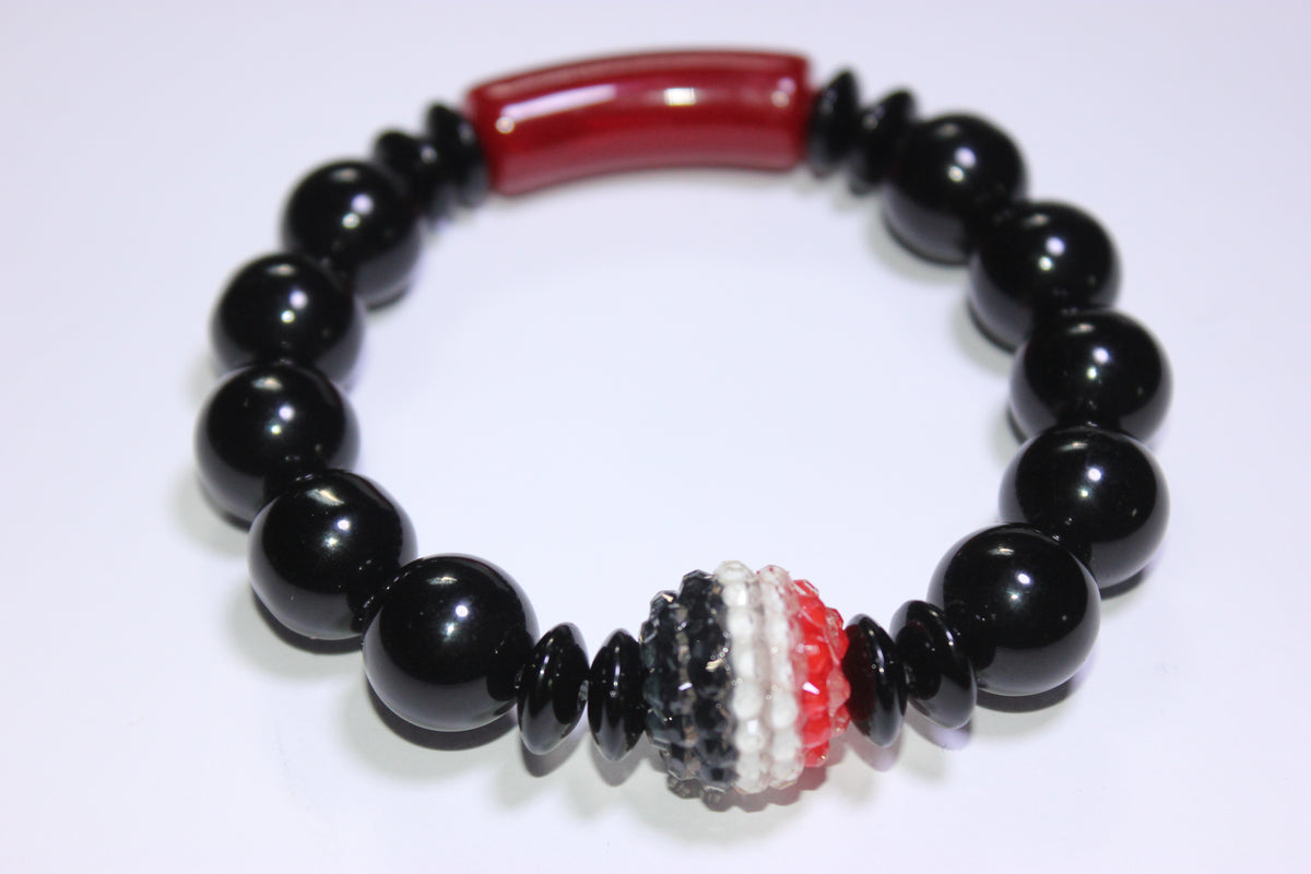 Black White & Red Beaded Bracelet