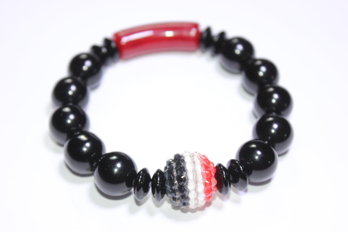 Black White & Red Beaded Bracelet