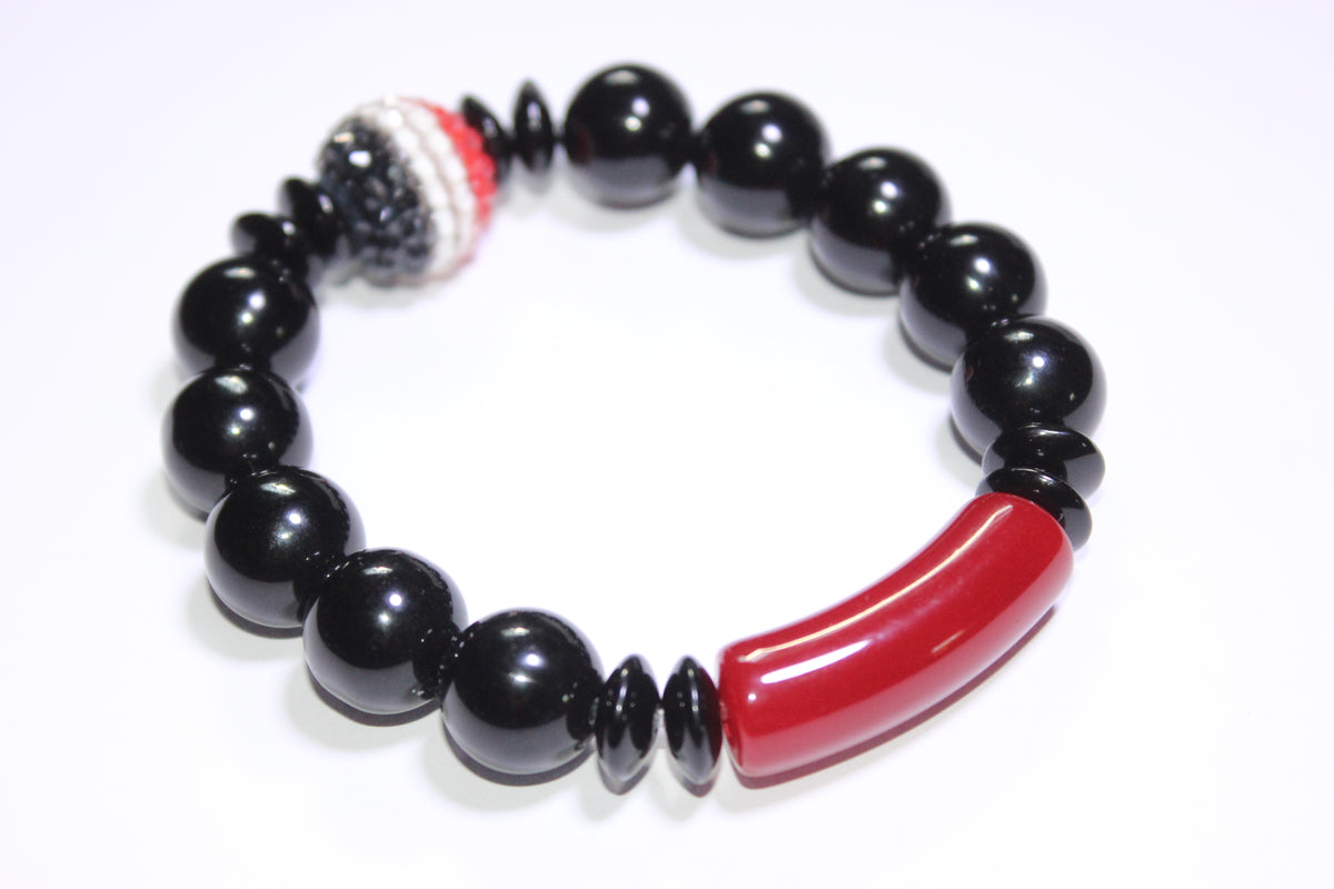 Black White & Red Beaded Bracelet