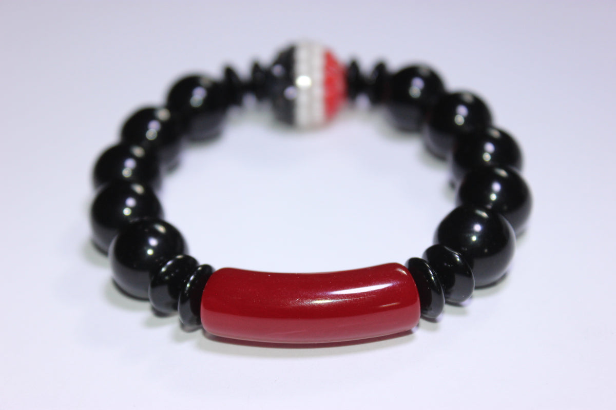 Black White & Red Beaded Bracelet
