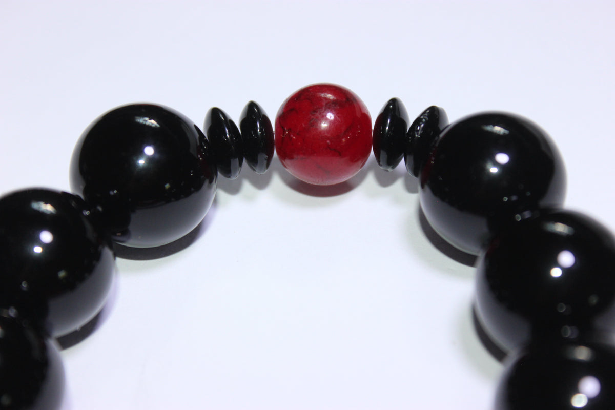 Red & Black Large Beaded Bracelet