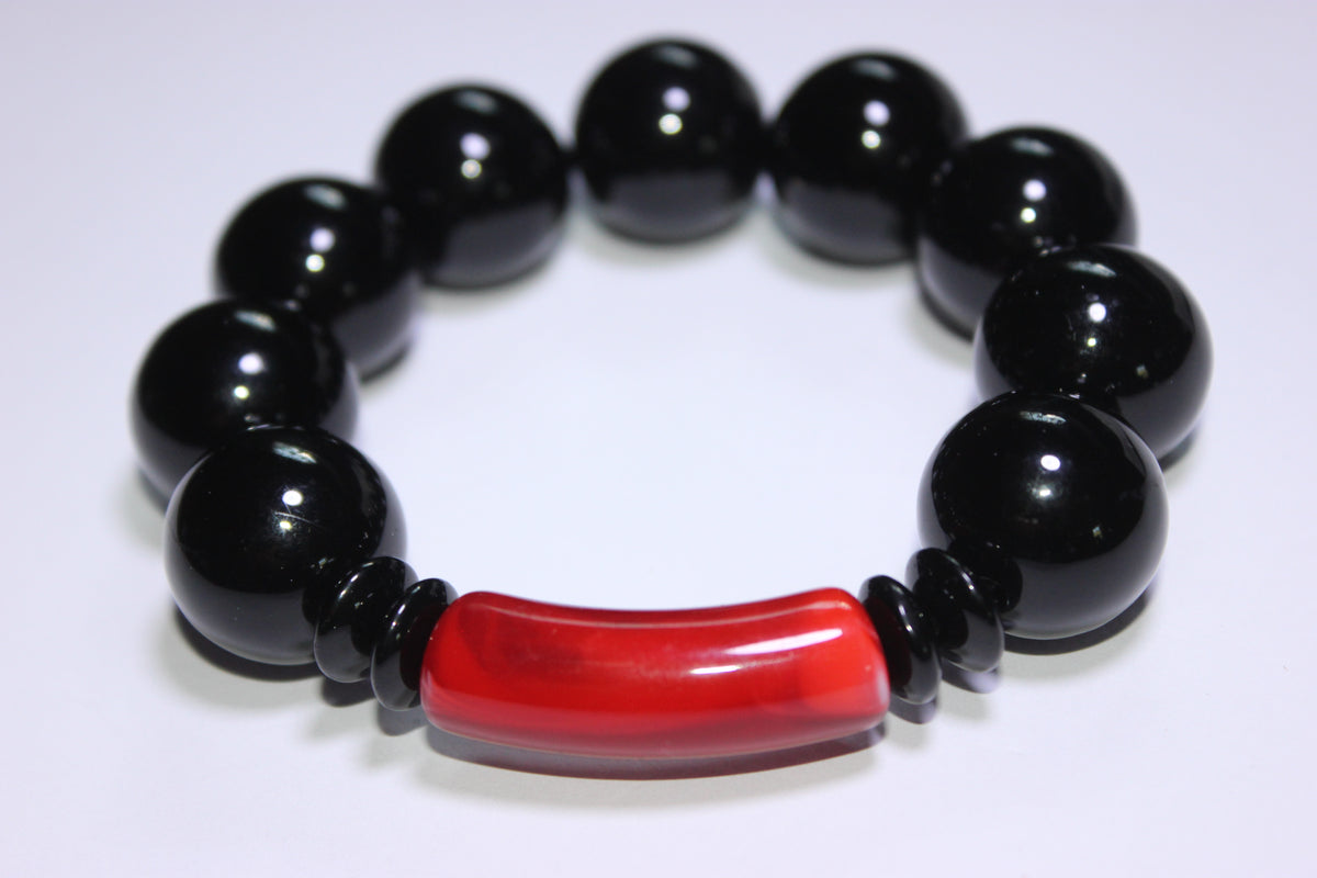 Large Red & Black Beaded Bracelet