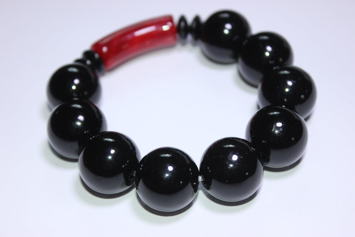 Large Red & Black Beaded Bracelet