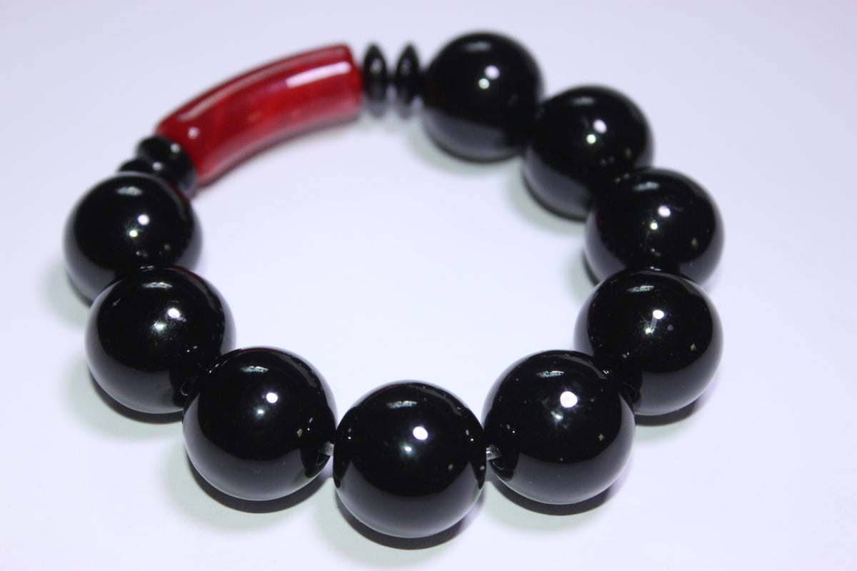 Large Red & Black Beaded Bracelet