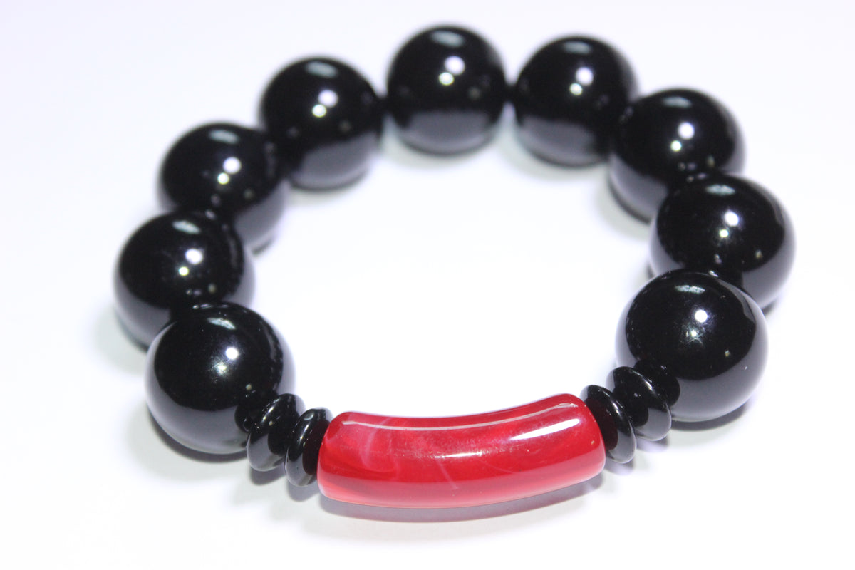 Large Red & Black Beaded Bracelet