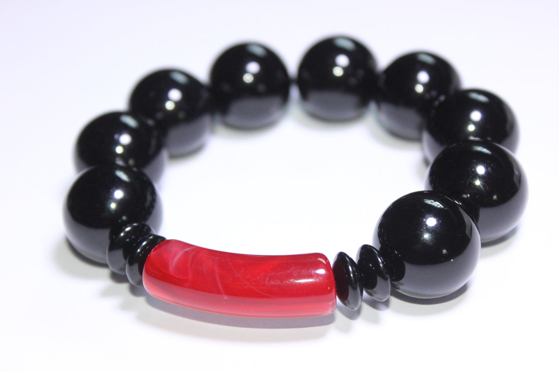 Large Red & Black Beaded Bracelet