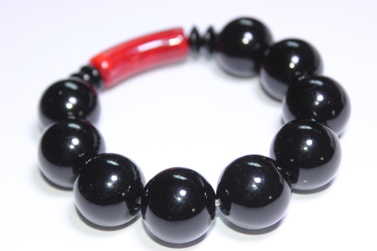 Large Red & Black Beaded Bracelet