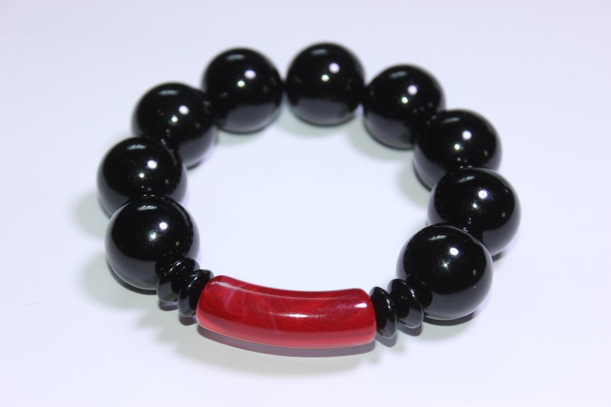 Large Red & Black Beaded Bracelet