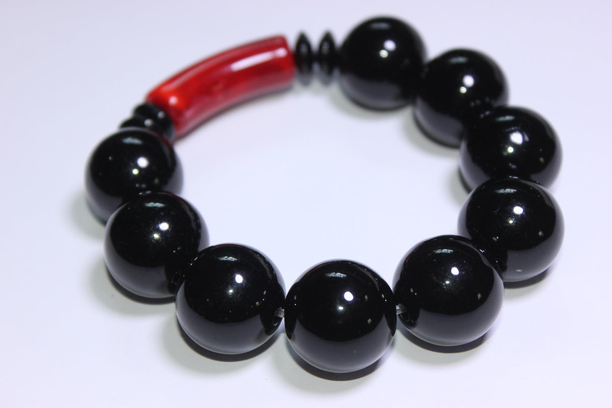 Large Red & Black Beaded Bracelet