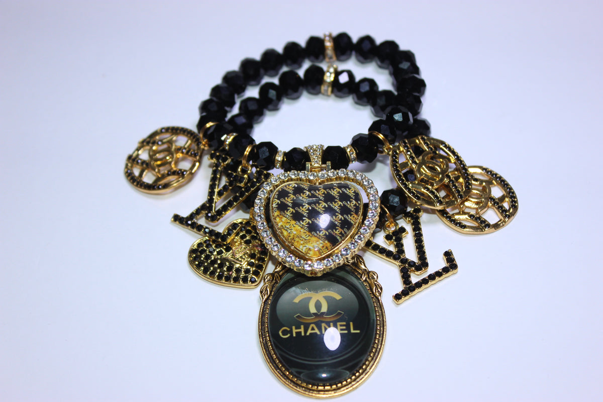 ✨ 2-Piece Black & Gold Crystal Luxury Charm Bracelet Set