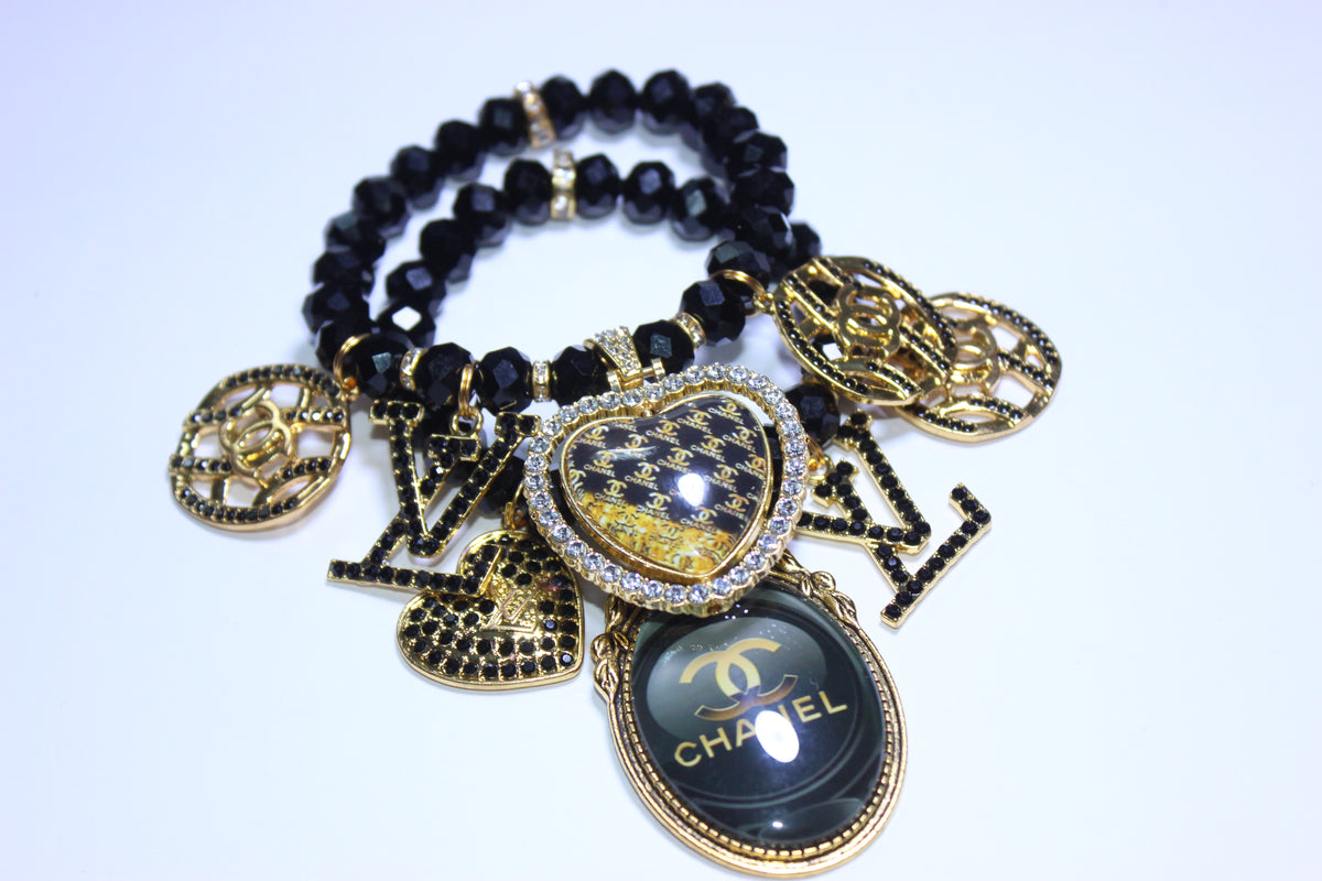 ✨ 2-Piece Black & Gold Crystal Luxury Charm Bracelet Set