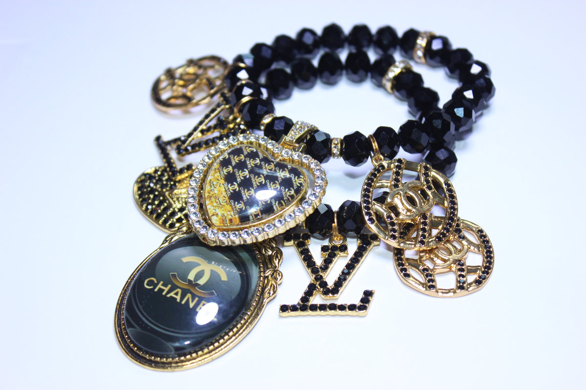 ✨ 2-Piece Black & Gold Crystal Luxury Charm Bracelet Set