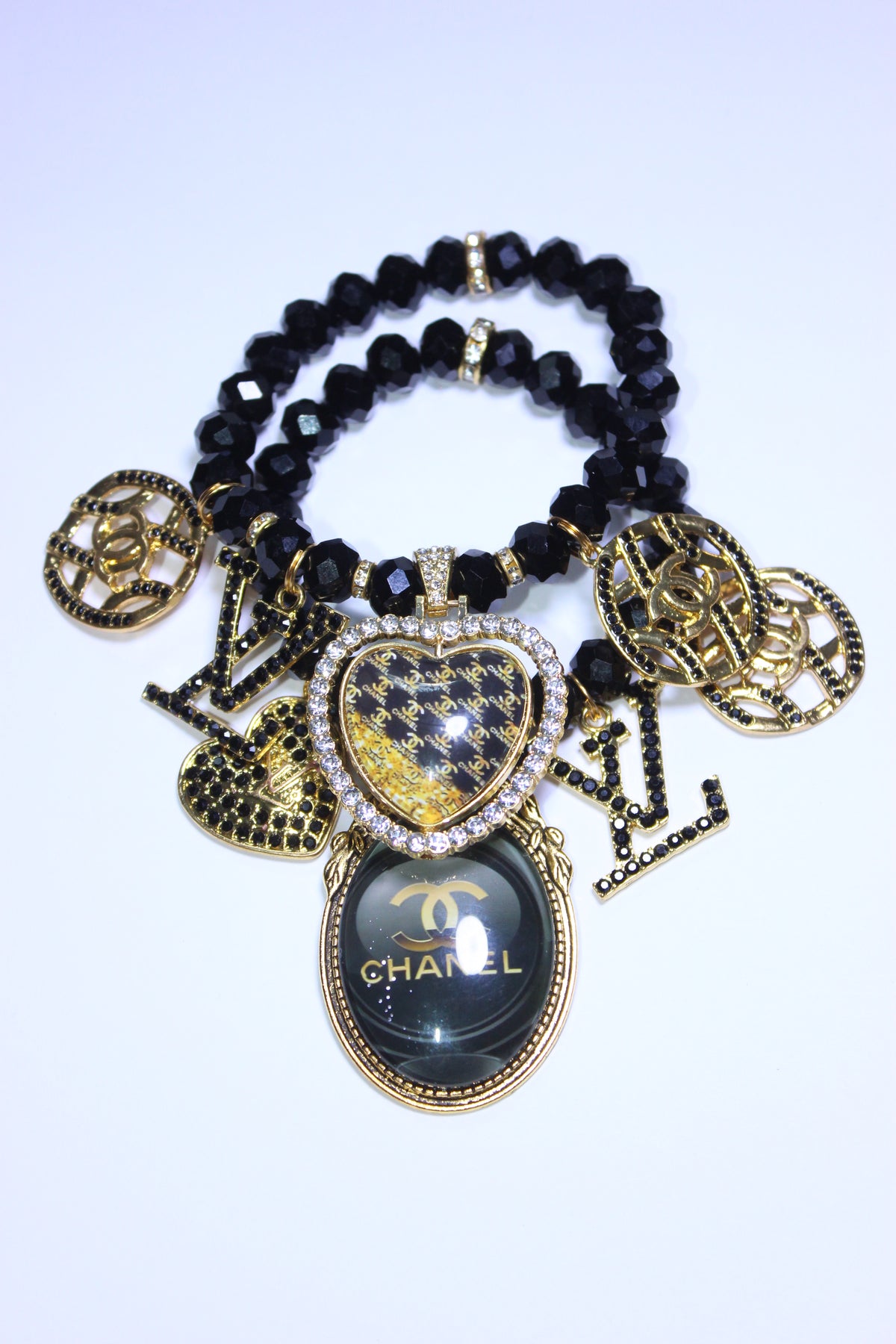 ✨ 2-Piece Black & Gold Crystal Luxury Charm Bracelet Set
