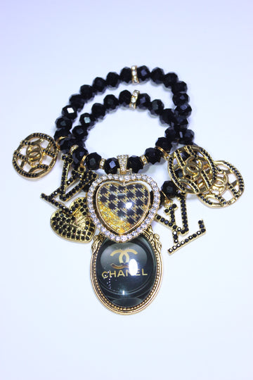 ✨ 2-Piece Black & Gold Crystal Luxury Charm Bracelet Set
