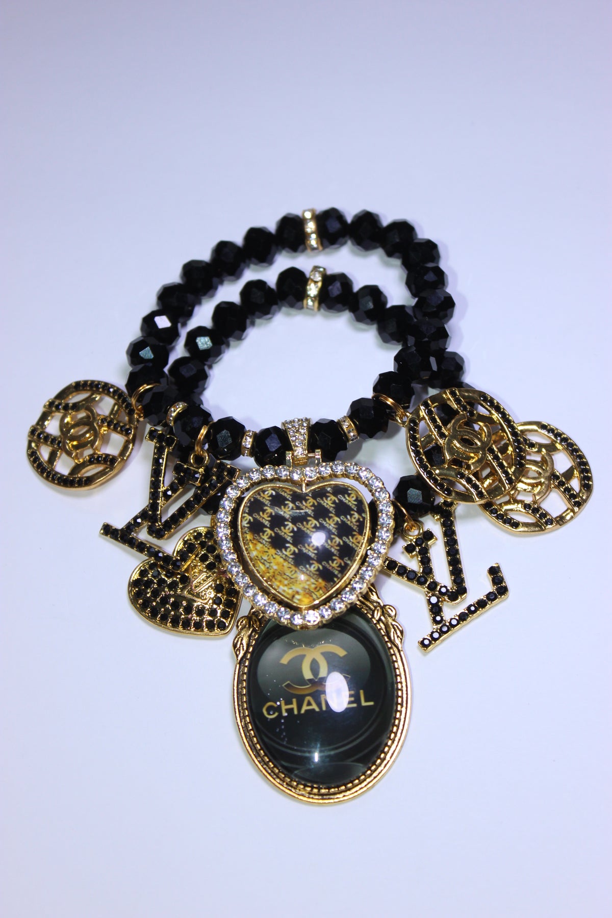 ✨ 2-Piece Black & Gold Crystal Luxury Charm Bracelet Set