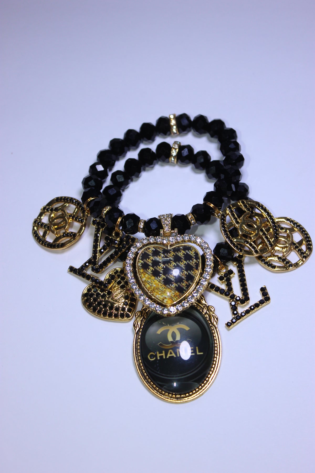 ✨ 2-Piece Black & Gold Crystal Luxury Charm Bracelet Set