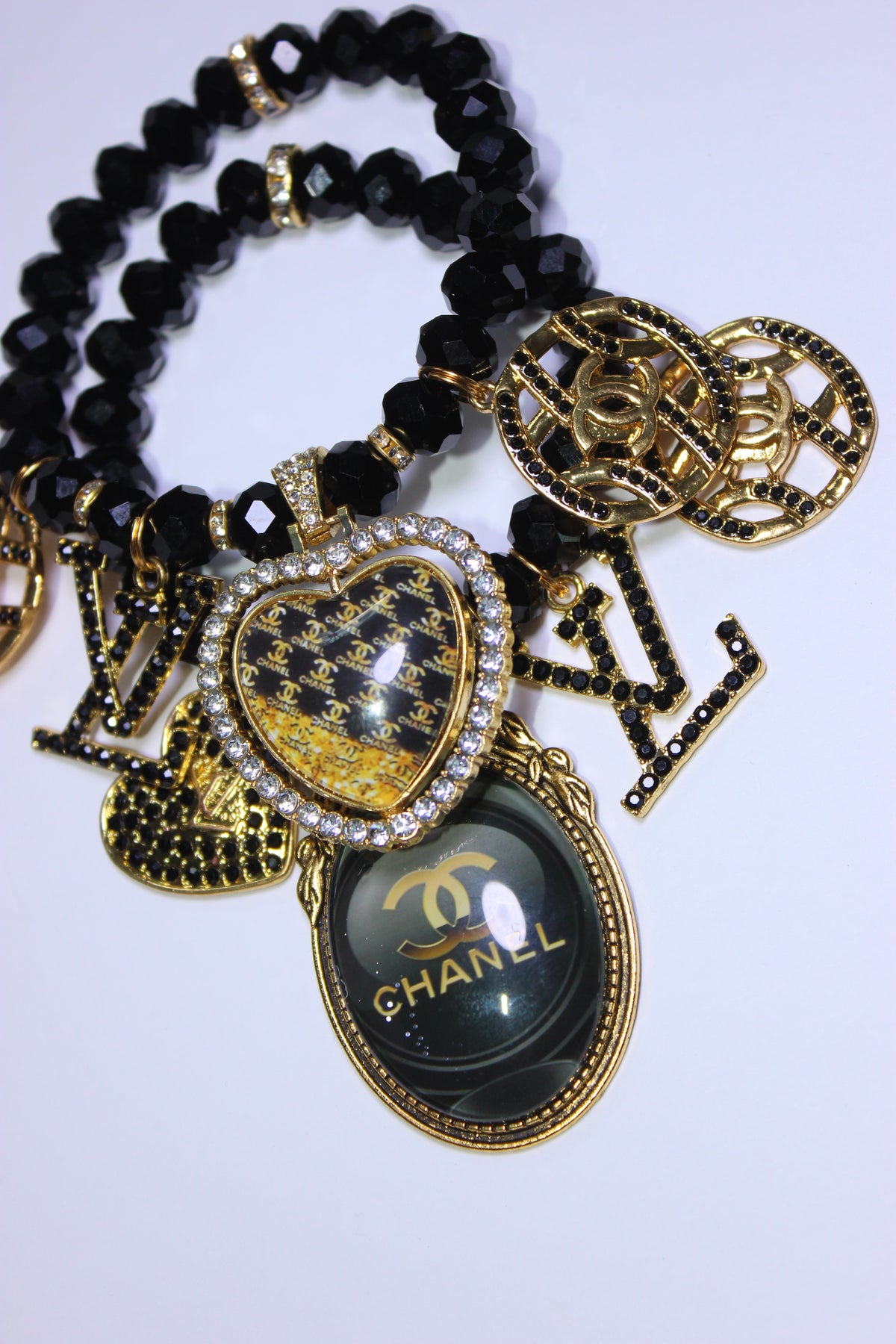 ✨ 2-Piece Black & Gold Crystal Luxury Charm Bracelet Set