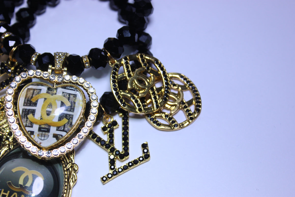 ✨ 2-Piece Black & Gold Crystal Luxury Charm Bracelet Set