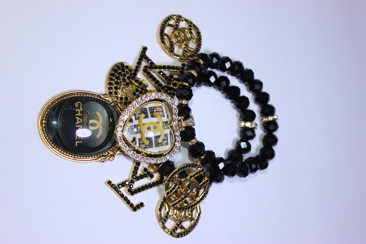 ✨ 2-Piece Black & Gold Crystal Luxury Charm Bracelet Set