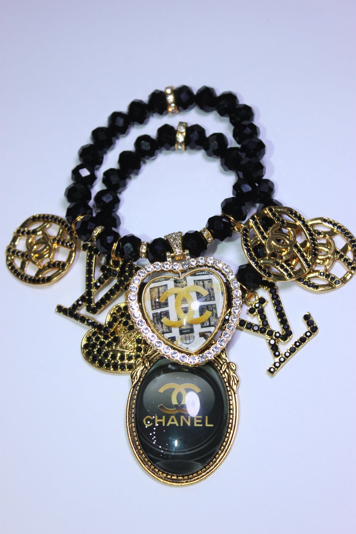 ✨ 2-Piece Black & Gold Crystal Luxury Charm Bracelet Set