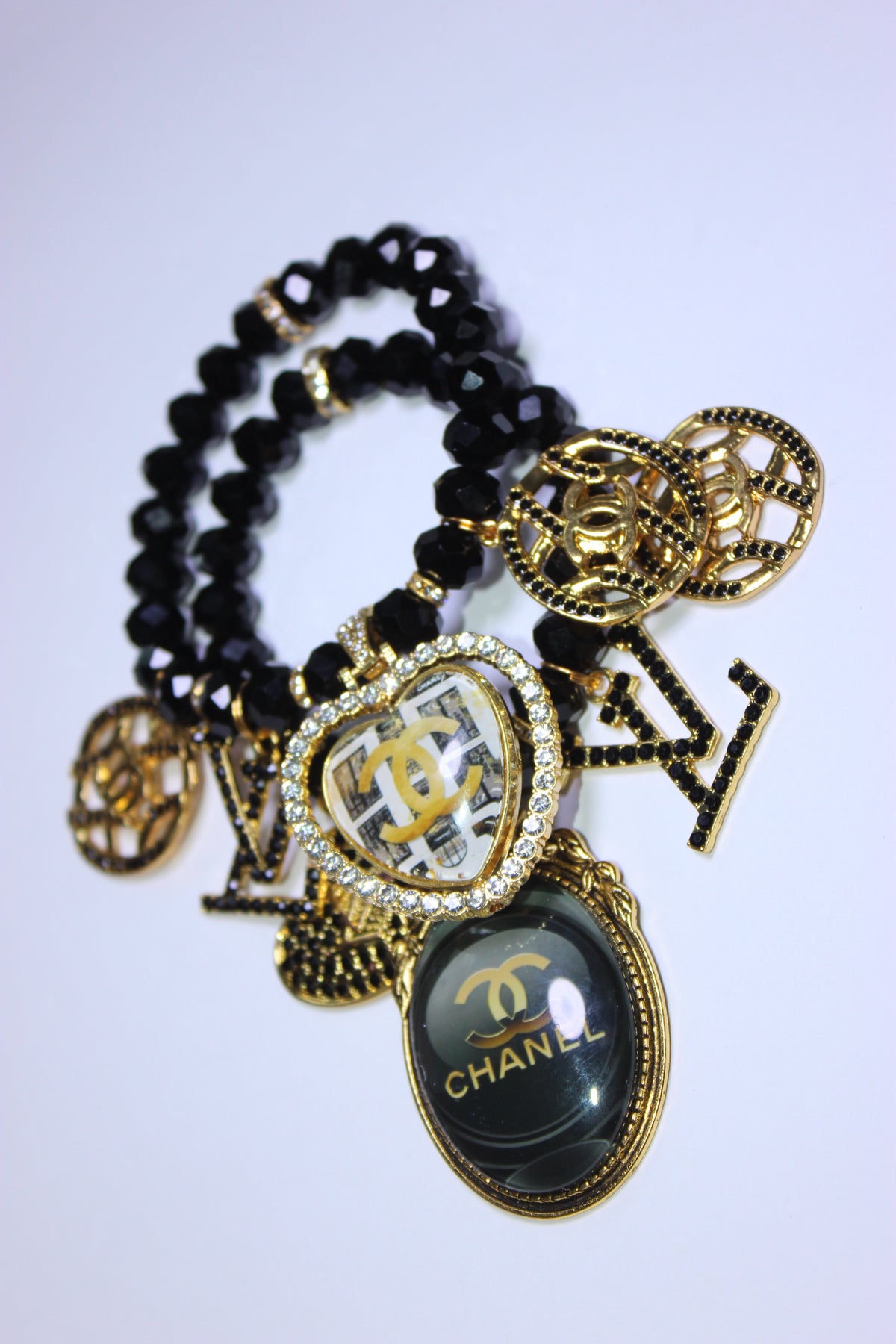 ✨ 2-Piece Black & Gold Crystal Luxury Charm Bracelet Set