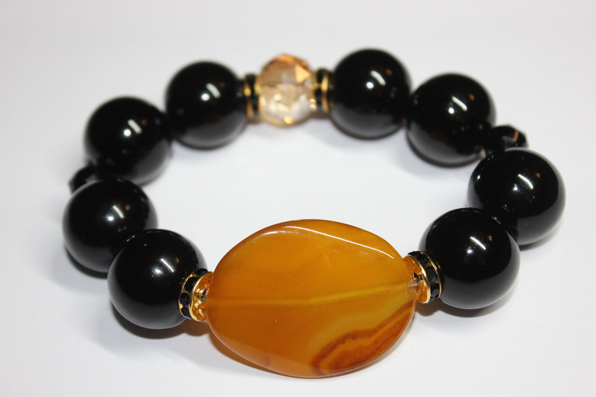 Large Beaded Black & Topaz Bracelet (Gold)