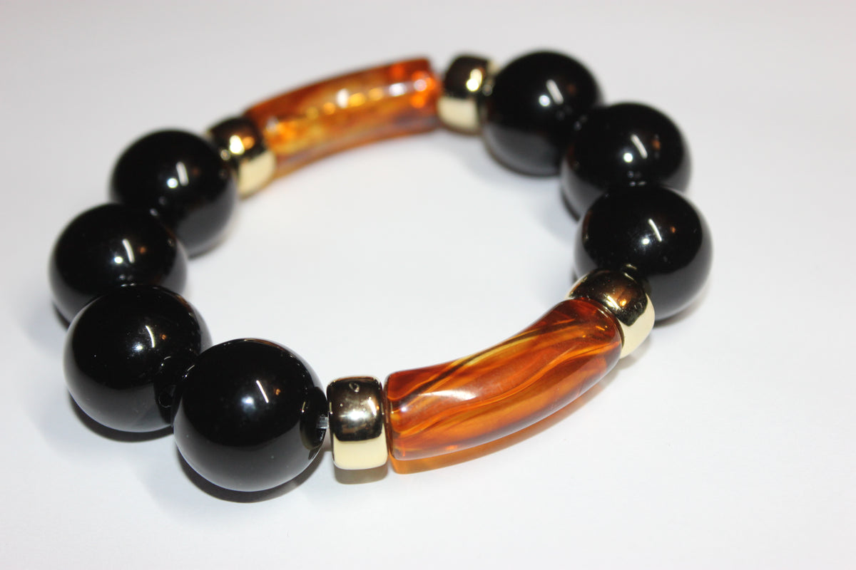 Large Black & Topaz Beaded Bracelet (GOLD)