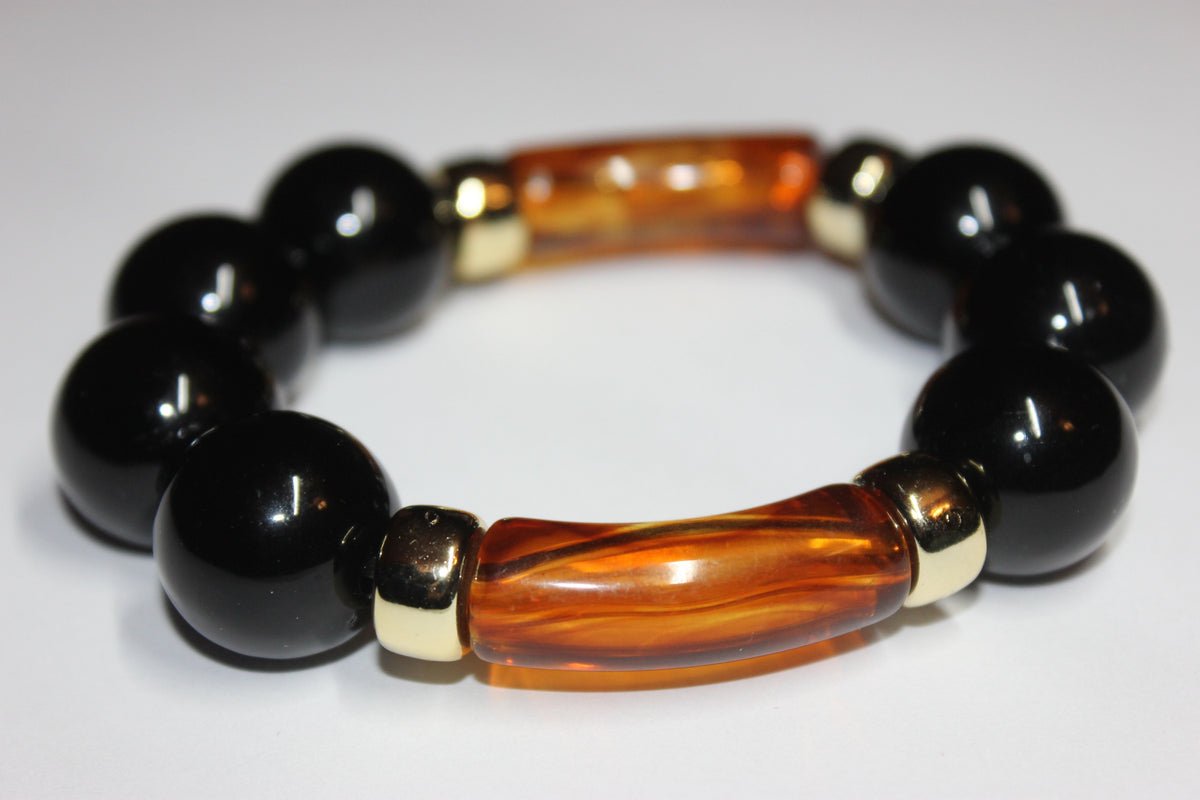 Large Black & Topaz Beaded Bracelet (GOLD)