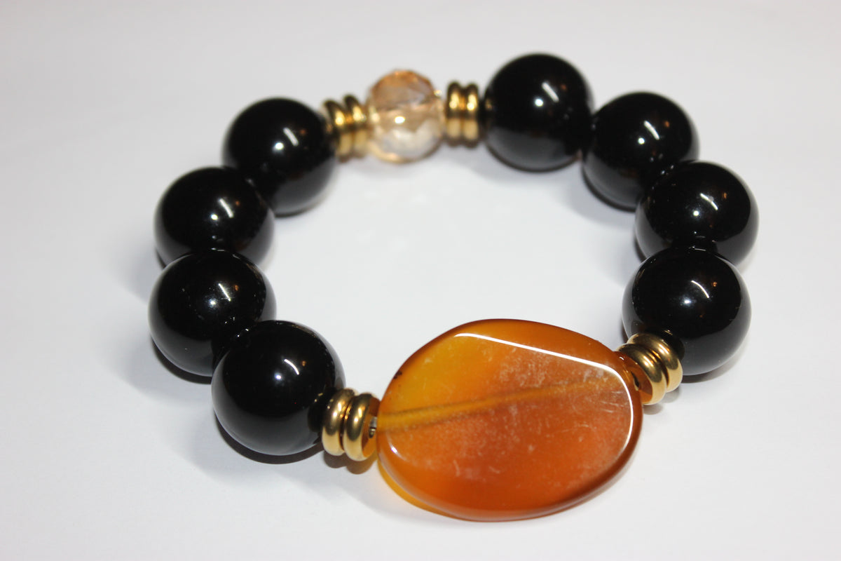 Large Beaded Black & Topaz Bracelet (Gold)