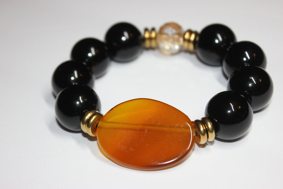 Large Beaded Black & Topaz Bracelet (Gold)