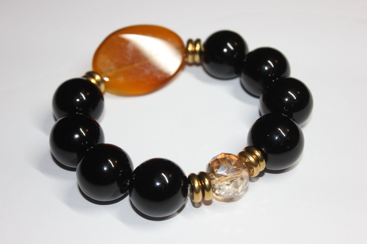 Large Beaded Black & Topaz Bracelet (Gold)