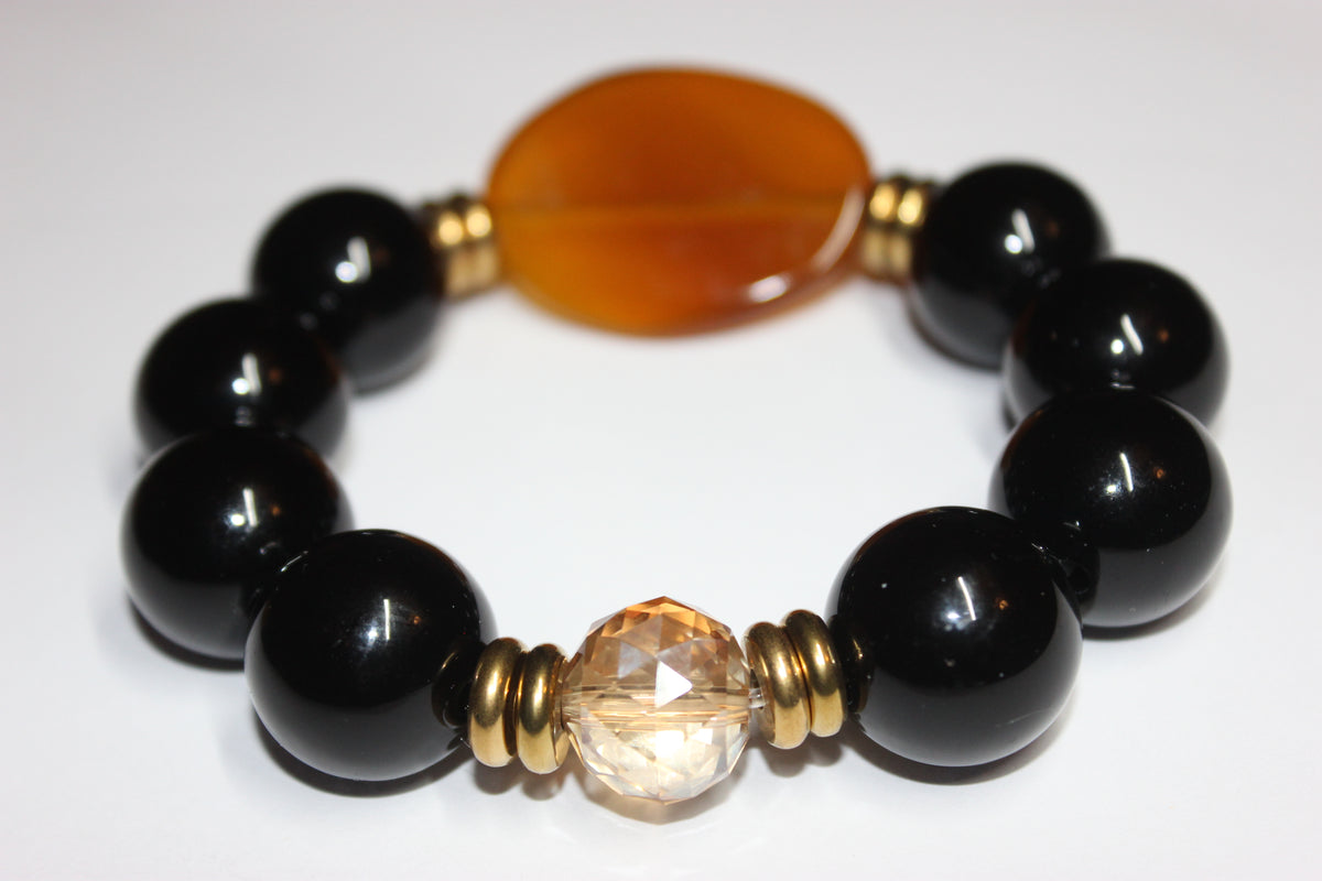 Large Beaded Black & Topaz Bracelet (Gold)