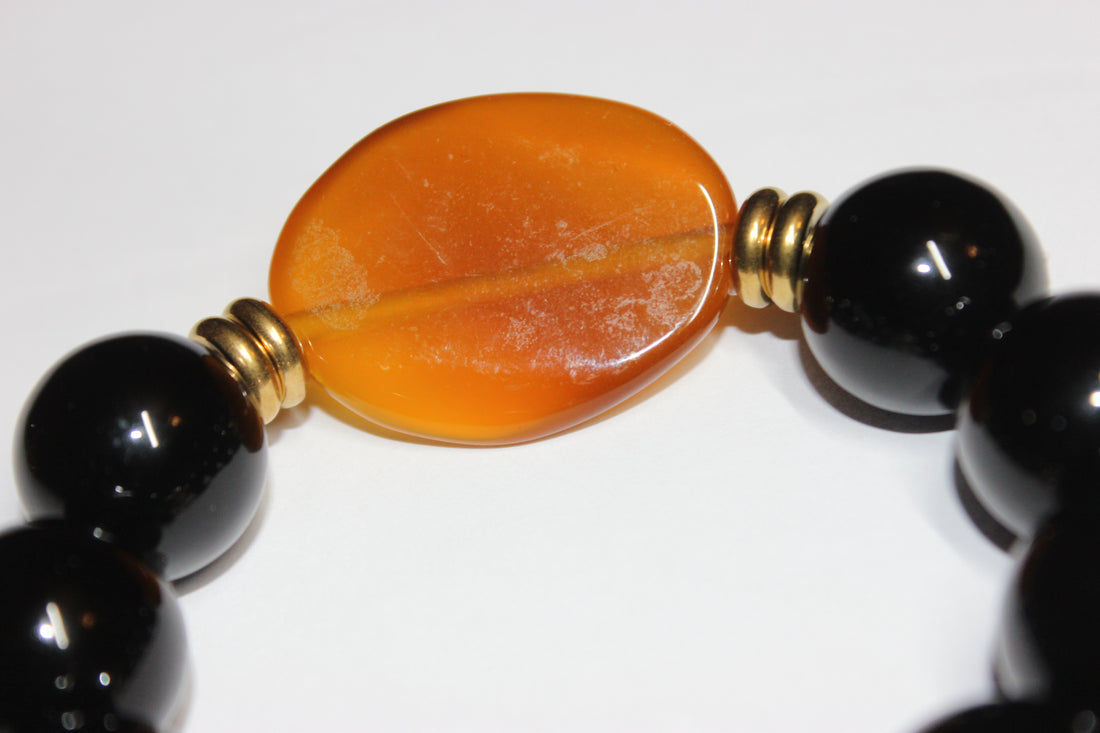 Large Beaded Black & Topaz Bracelet (Gold)