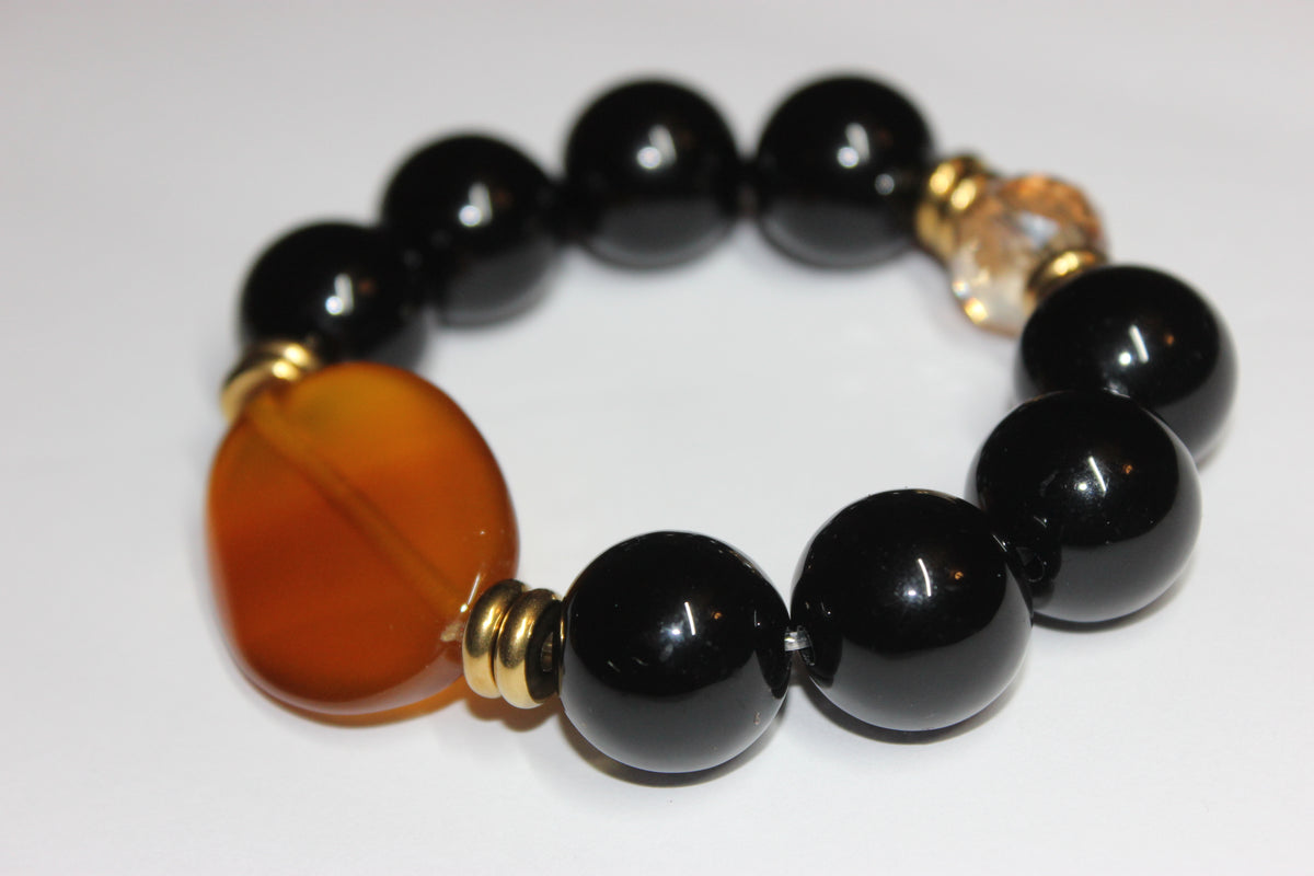Large Beaded Black & Topaz Bracelet (Gold)