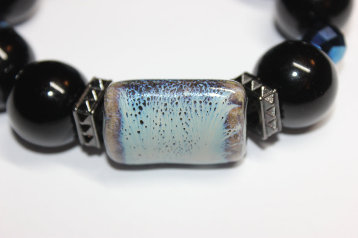 Shades Of Blue & Black Large Beaded Bracelet